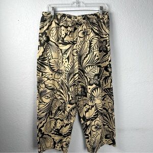 Hot Cotton Petite Tropical Wide Leg Linen Cotton Blend Pants Drawstring Size M